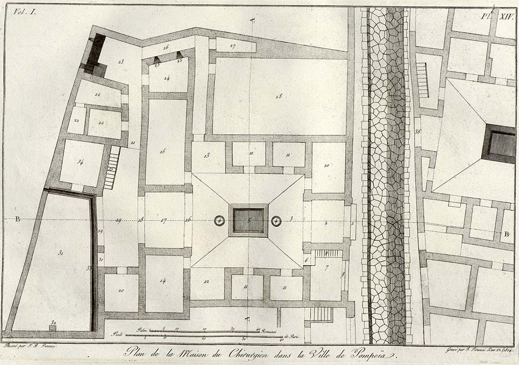 VI.1.10 Pompeii. Pre-1804. Plan of the House of the Surgeon, Via Consolare, drawing by Piranesi. On opposite side of Via Consolare is VI.17.9/10. 
See Piranesi, F, 1804. Antiquites de la Grande Grece: Tome I. Paris: Piranesi and Le Blanc. Vol. I, pl. XIV. 